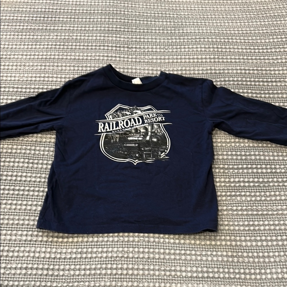 Kids Navy Railroad Graphic Long Sleeve Shirt